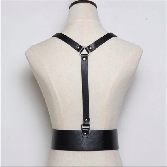 - Harness Belt Black Leather Goth Rave Adjustable *NEW*